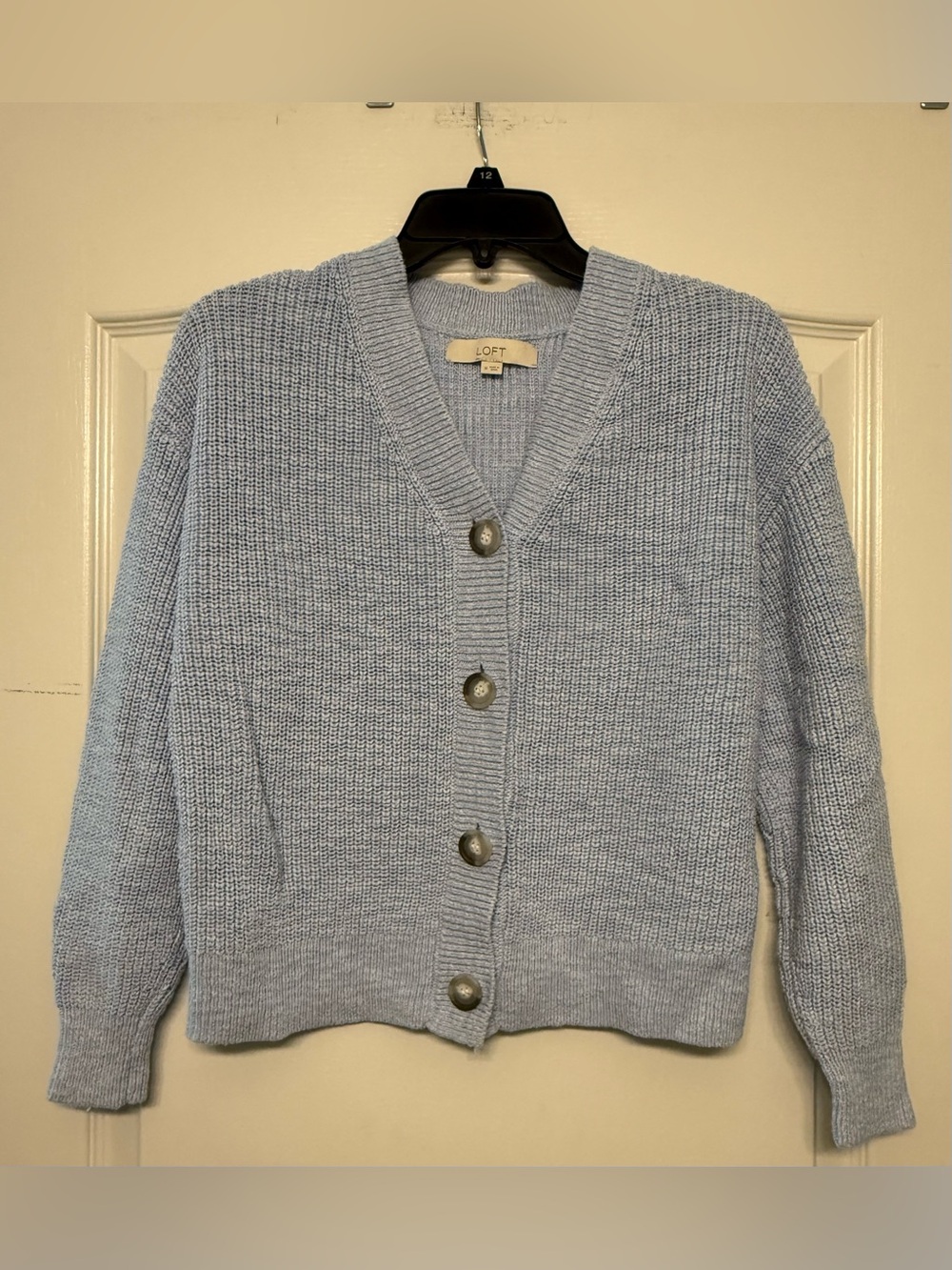 LOFT Blue Chunky Knit Cardigan Sweater Women’s Medium Cotton Blend Cozy